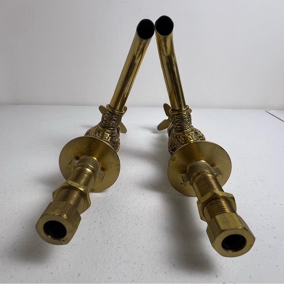 VTG Pair Embroidered Brass Decorative Ornate Separate Hot Cold Sink Faucets - Picture 2 of 16